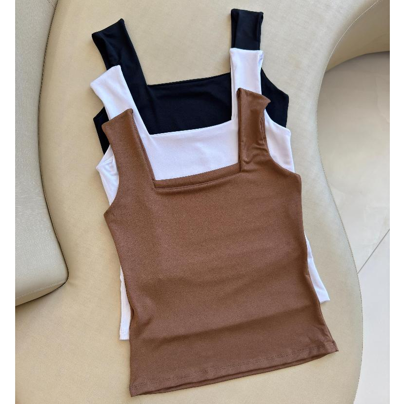 Kit 3 Blusas Feminina Regata Decote Quadrado Reto Suplex Verão Basica Lisa Moda Elegante Tendencia Bolgueira