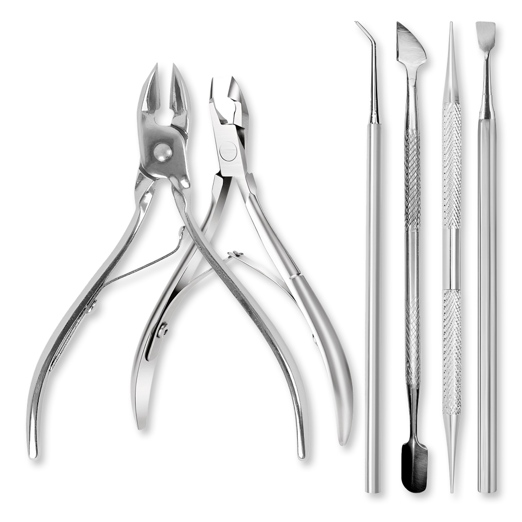 Kit Manicure 6 Peças Inox Alicate Corte Unha + Cutícula Espátula Palito Raspador Desencravador