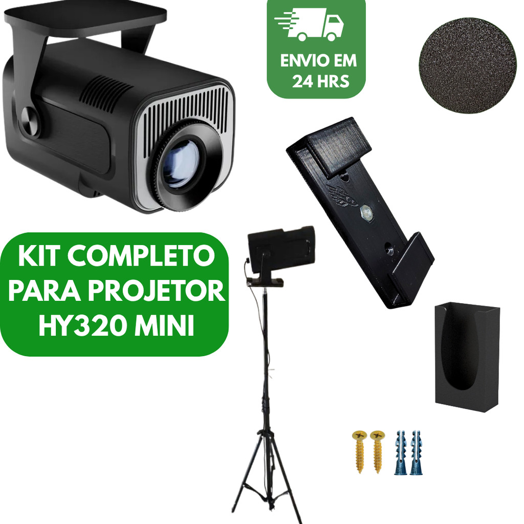 Kit Completo p/ Projetor HY320 Mini – Com Suportes e Tampa de Lente - pronto par instalar