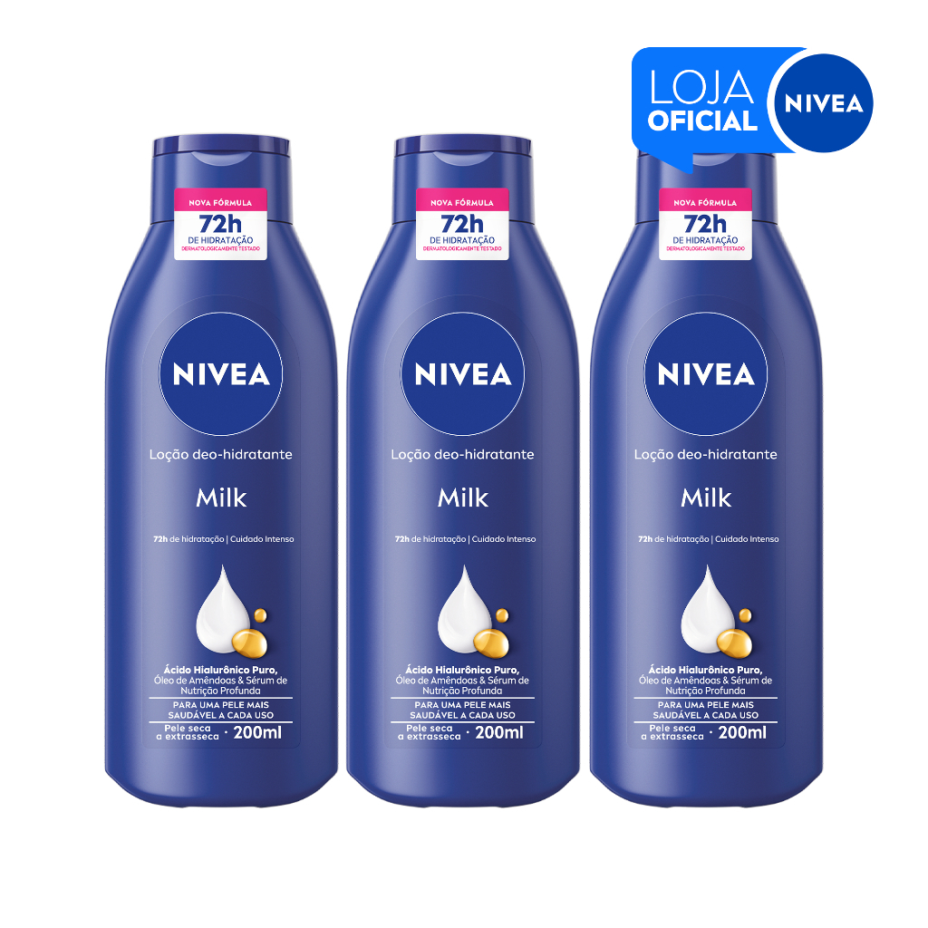 NIVEA Loção Hidratante Milk Pele Seca a Extrasseca 200ml -3 Unidades BBB 26