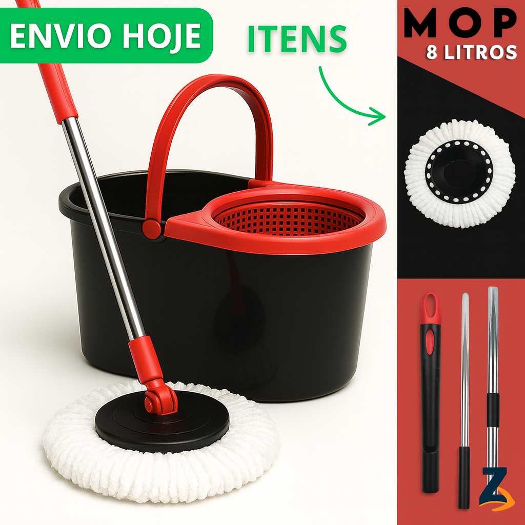 Mop Giratório Cleaner Profissional 8 Litros Cesto Rodo Esfregão Limpeza Facil