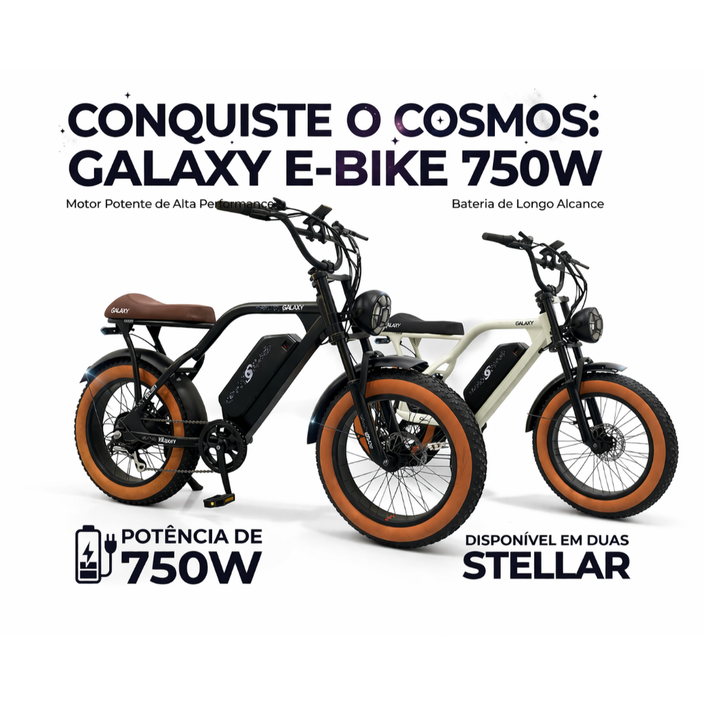 BICICLETA ELÉTRICA E-BIKE 750W 48V COM BATERIA LÍTIO AUTONOMIA ATÉ 60KM FREIO A DISCO SHIMANO 7V - TIPO STREET GO