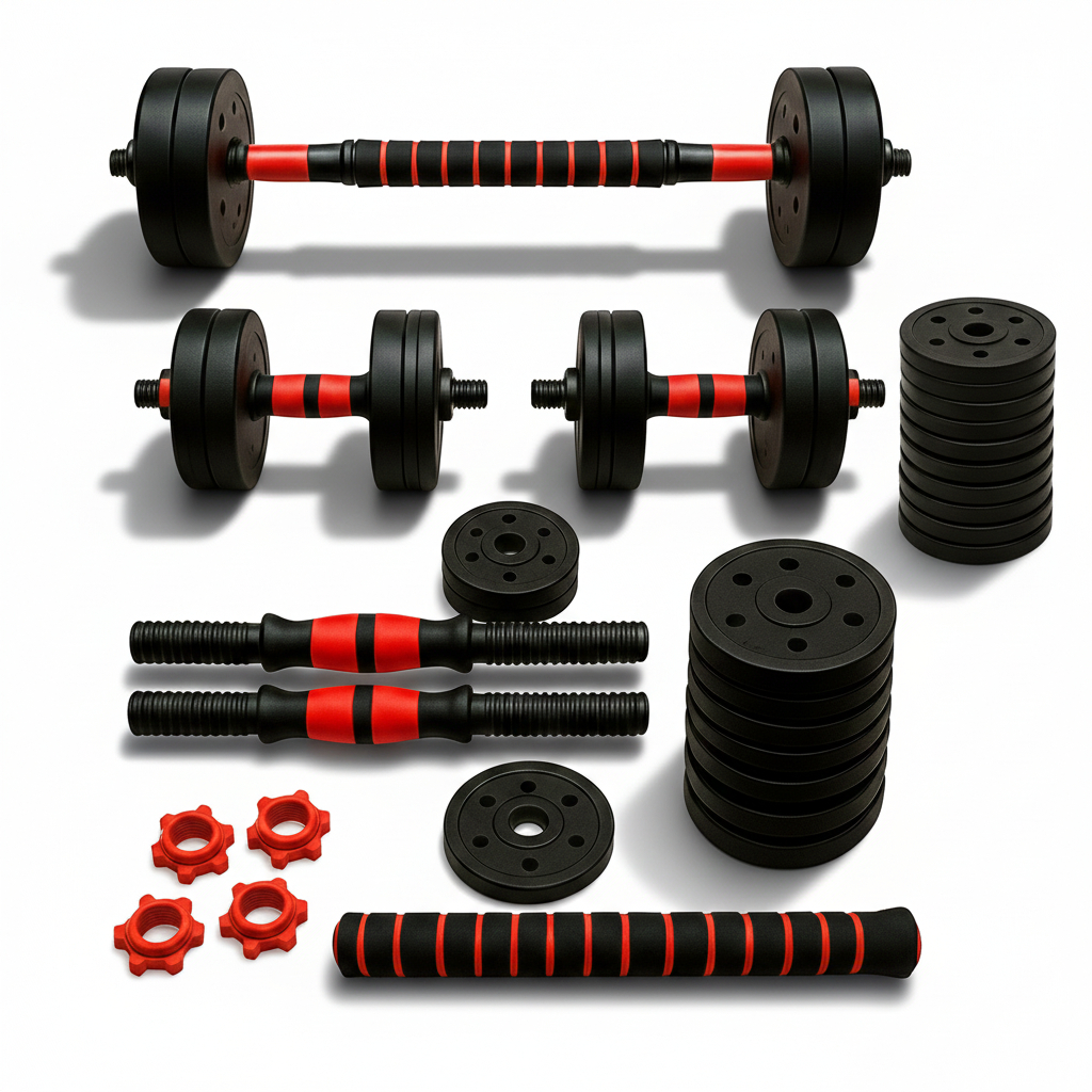 Kit Halteres Ajustáveis 6 em 1 com Barra e Anilhas Treino em Casa Consport 9kg 19kg 29kg