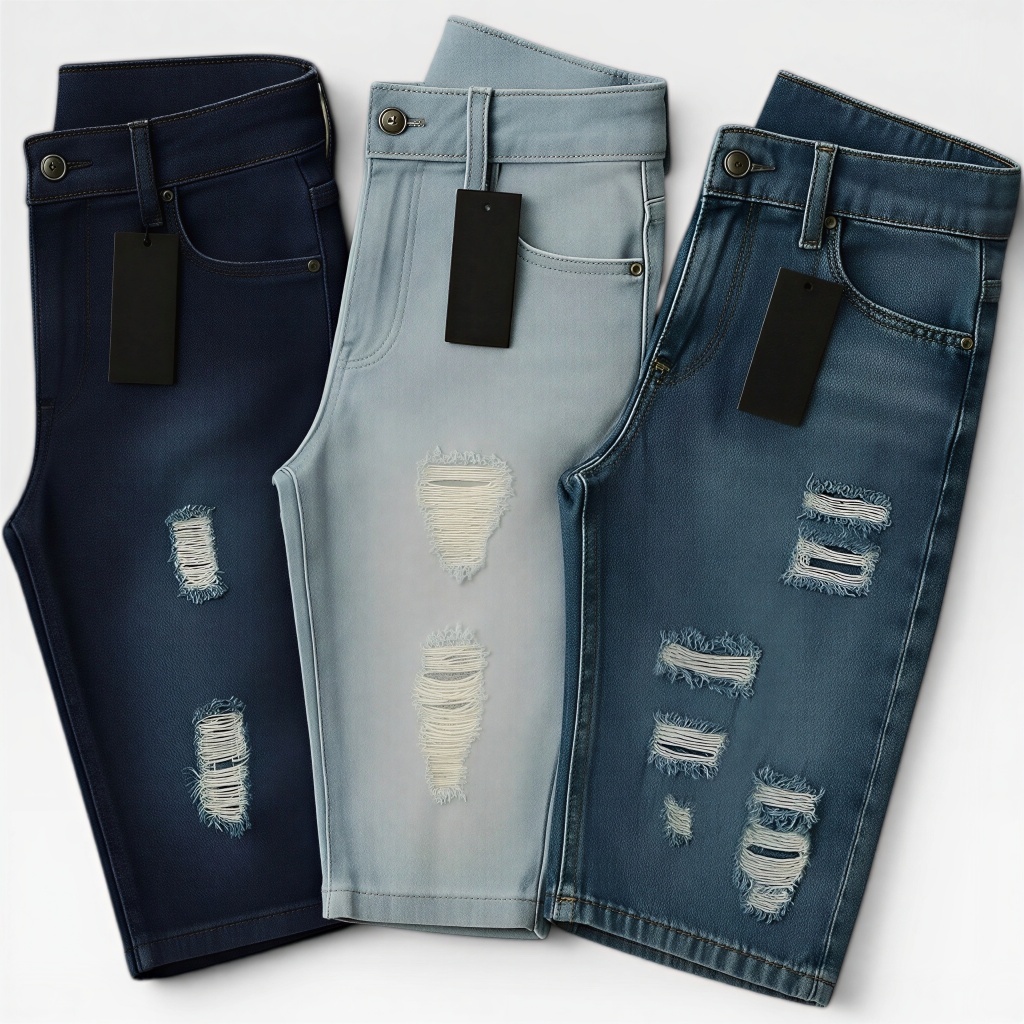 KIT Bermuda Jeans Masculina Shorts Bermuda Jeans Masculina moda jogador verão Curta Rasgada+cordão