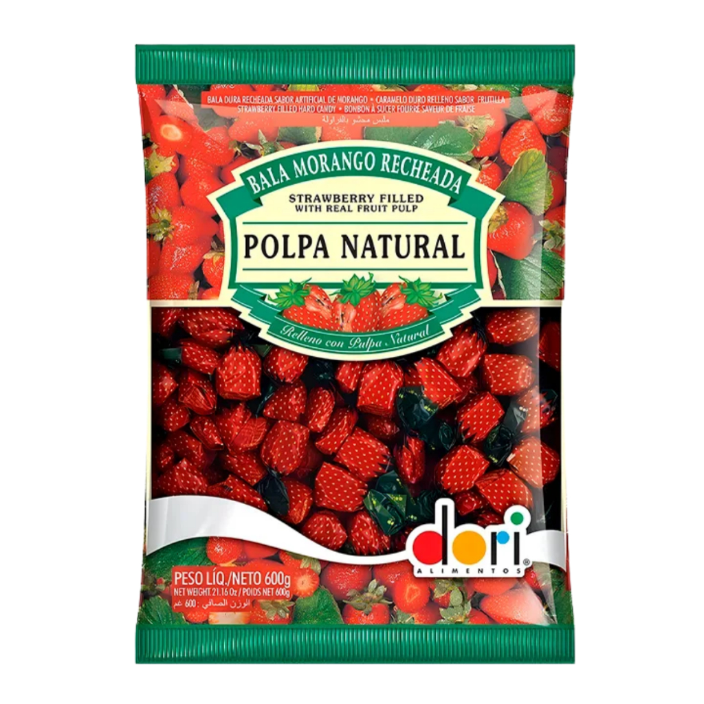 Bala de Morango Recheada com Polpa Natural 500g  Dori