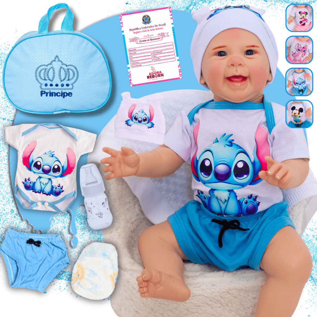 Bebê Reborn Boneco Stitch Mayze Recém-Nascido Original Realista de Silicone - Variações