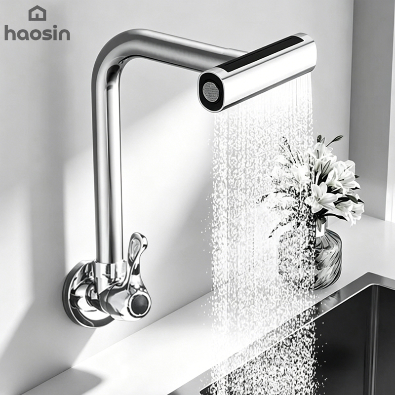 Torneira de Cozinha de Parede com Tornação 360°  4 Modos Torneira Flexível em Cascata