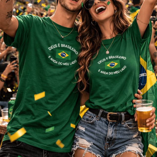 Kit Casal Conjunto Camisa Camiseta Brasil Copa Blusa Tendencia Brazil Leve Confortyável 100% Algodão