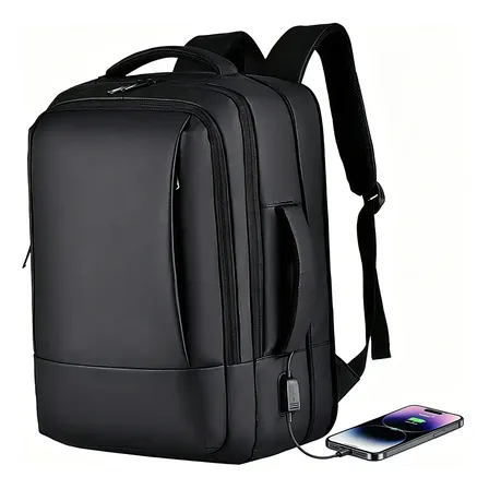Mochila Dos Homens Com Faixa Impermeável Para Expansão Preto Liso