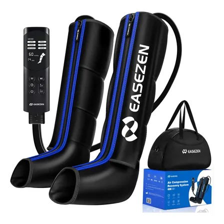 Bota De Compressao Pneumatica Massageador Pes Portatil Preto Com Detalhes Em Azul