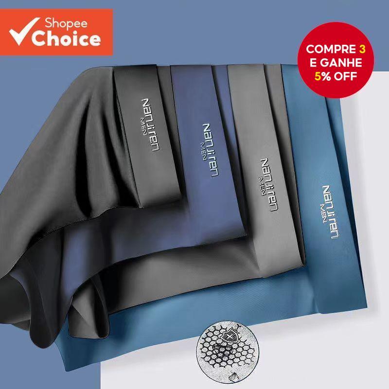 Cuecas Boxer Masculinas De Seda Gelo Respirável Shorts Finos 4 Peças Pacote Verão Conforto L-5Xl
