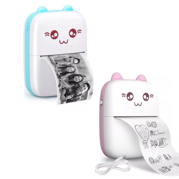 Mini impressora bluetooth gatinho portátil para foto imagem