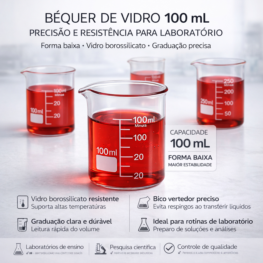 Kit 5x copo Bequer 100ml De Vidro Forma Baixa Griffin 100 ml Bequeres becker