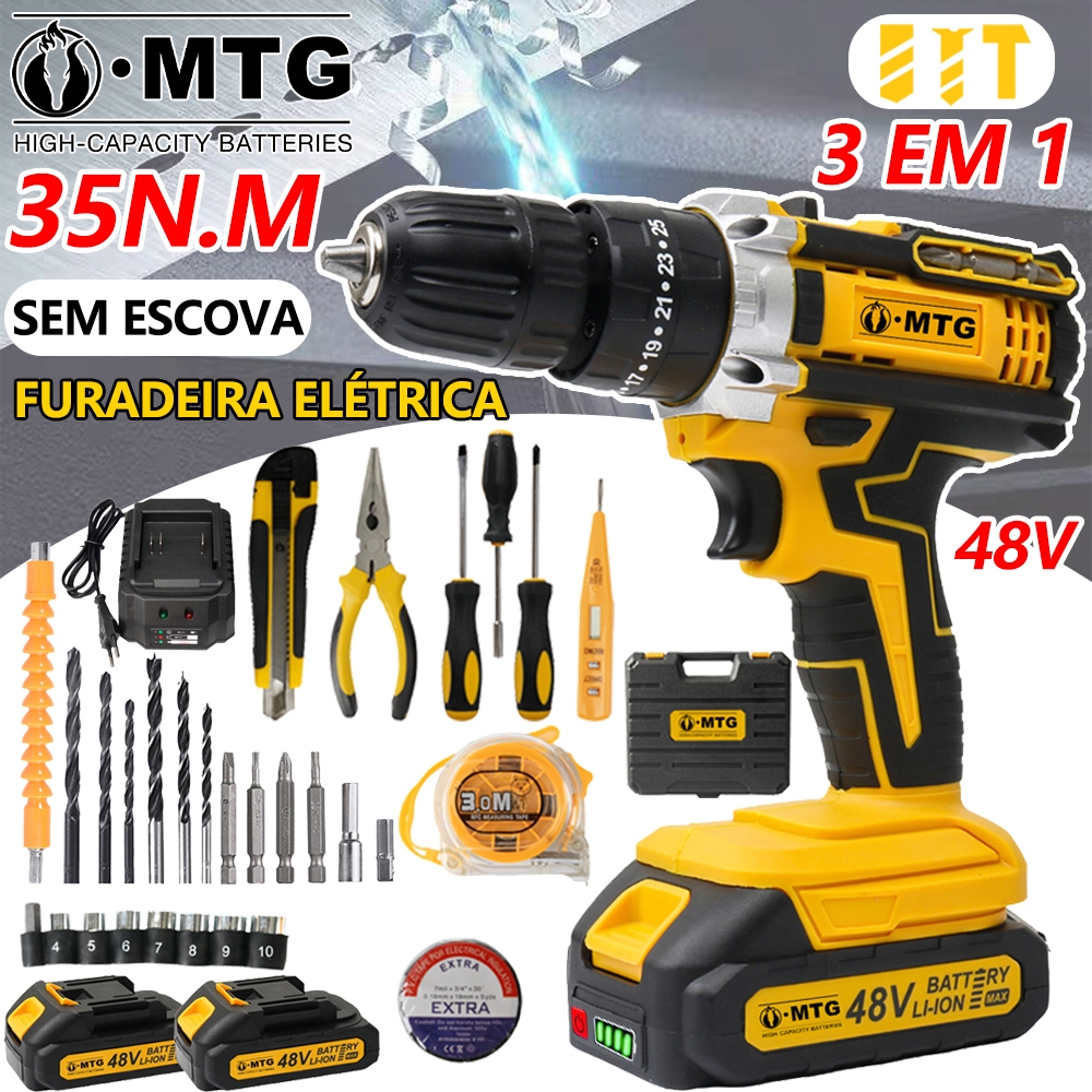 Furadeira Parafusadeira 48V 2 Baterias Maleta com Acessórios Completo Kit Profissional