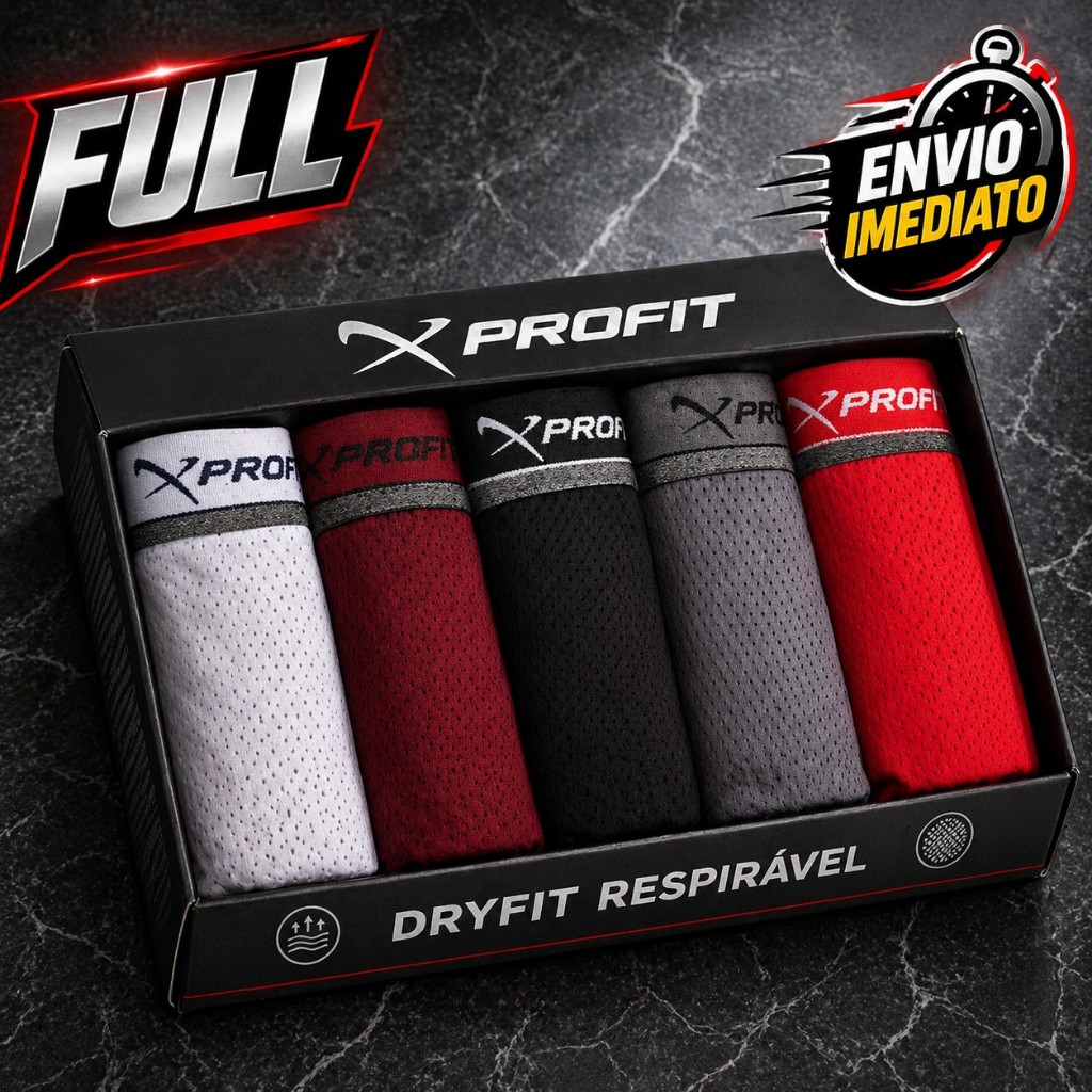 Kit 5 Cuecas Boxer Box Dry Fit Alto Padrão Premium Tecido Furadinho