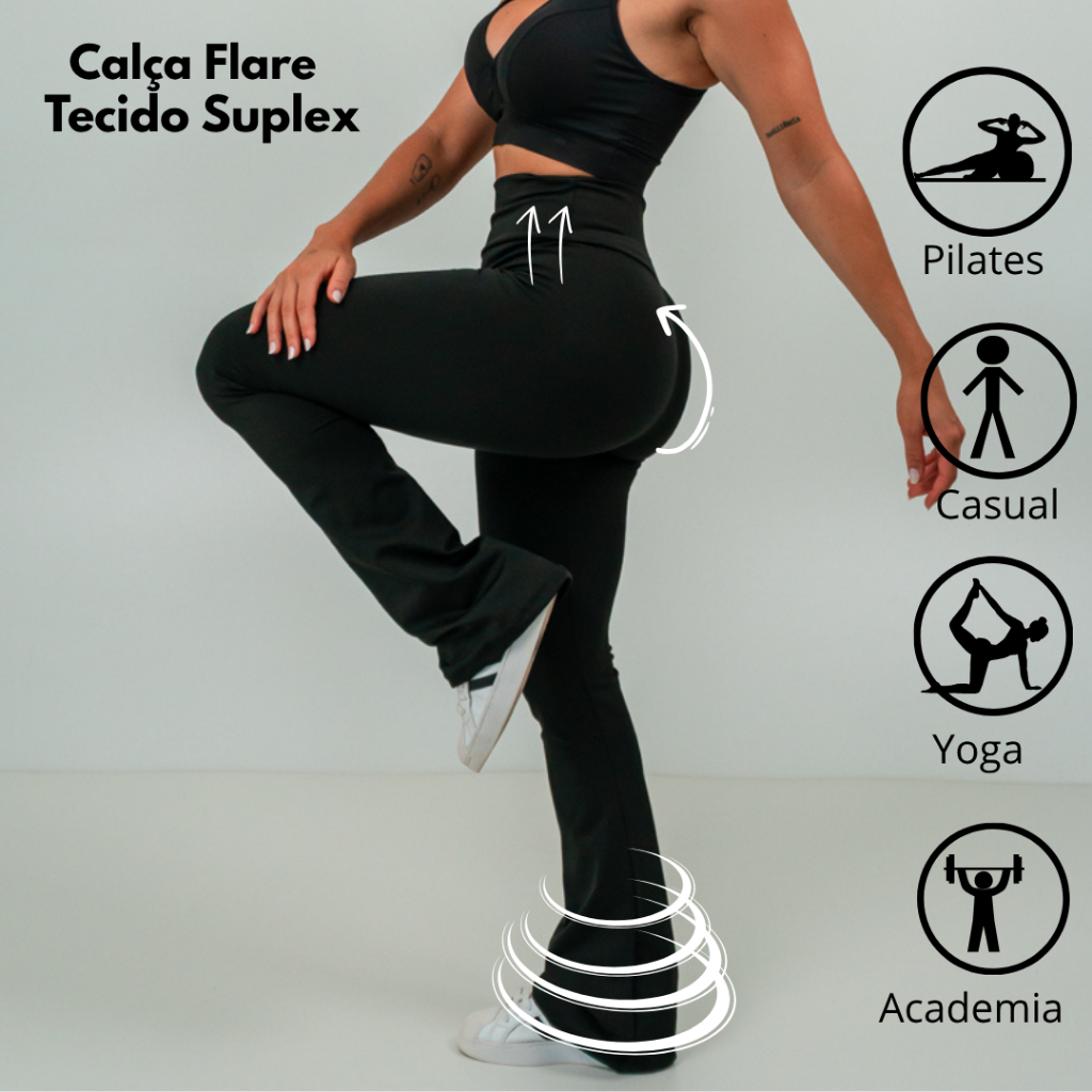 Calça Legging Bailarina Flare Modela bumbum Cintura Alta P ao GG Promoção Dia dos Namorados