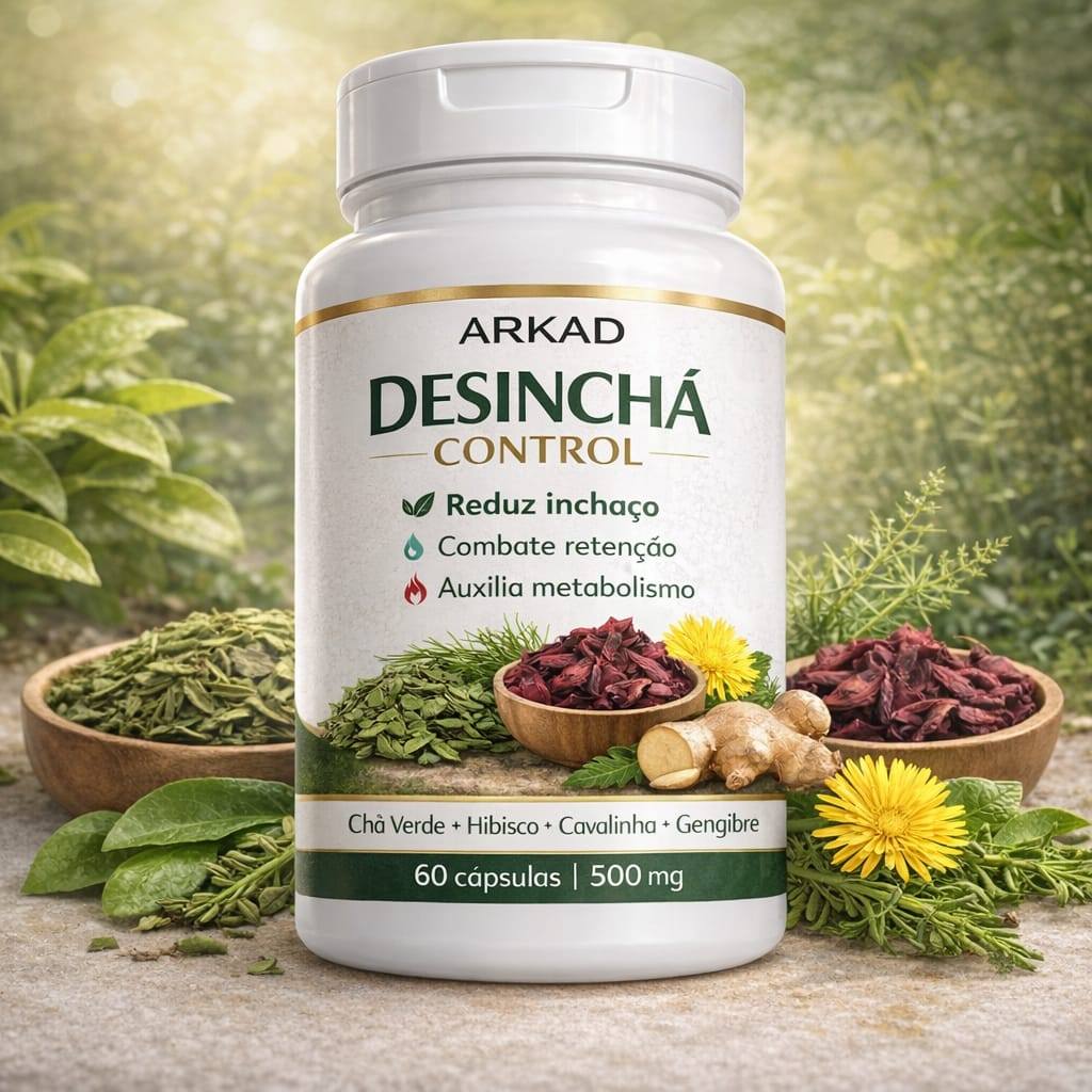 Desinchá Natural | Chá Verde + Hibisco + Cavalinha | Reduz Inchaço | 60 | 90 | 120 Cápsulas | Arkad Suplementos|Original