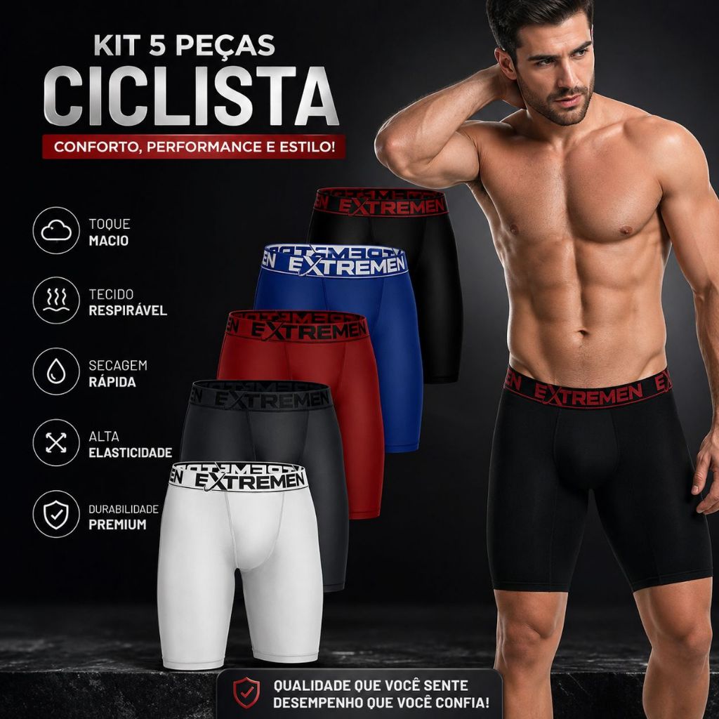 Kit Cueca Box Ciclista Boxer Perna Longa Lisa Microfibra