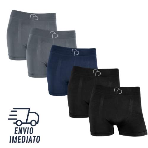 Kit Com 5 Cuecas Box Masculino Rafa Parize - Cueca Boxer Masculina Adulto Lisa Sem Estampa