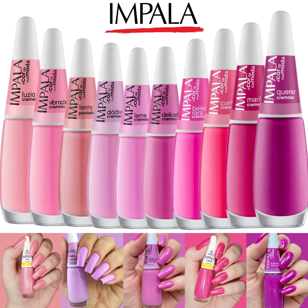 Kit 10 Esmalte Impala Tons Rosa Cremoso Esmaltes Atacado