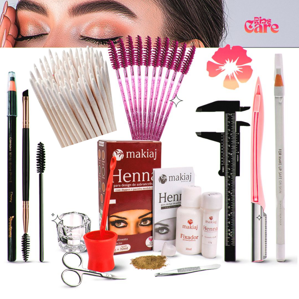 Kit Sobrancelha Henna Makiaj -  Kit Paquimetro + Pincel + Dappen + Lápis + Escovinha + Palito Henna