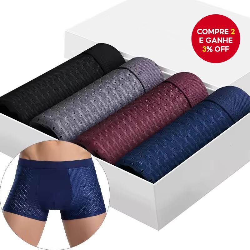 4 Peças De Shorts Boxer Masculinos De Seda Gelada – Cor Sólida , Respirável E Confortável Para O Verão
