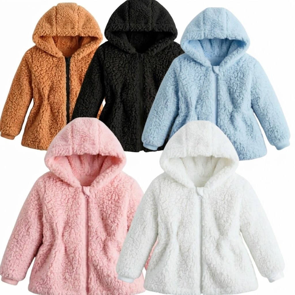 Casaco Teddy Infantil Menina Capuz Blusa Touca com Ziper Ted Tedy Quente Feminina Jaqueta Infantil frio  2026