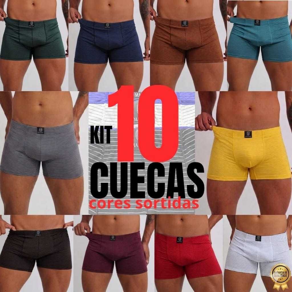 Kit/c 10 Cuecas Boxer Microfibra Box Conforto nas Pernas Leve Fria Elegante Elástico Embutido Premium Original Veste Bem