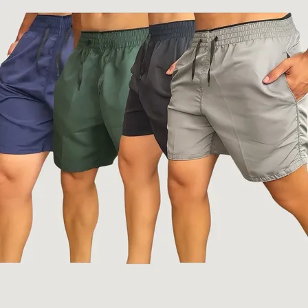 4 Short Tactel Masculino Bermuda Praia Casual Academia Bolso