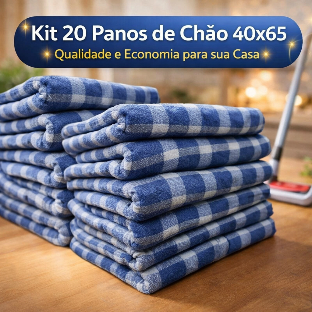Kit Até 20 Pano De Chão Xadrez Para Limpeza Alvejado Grande Grosso 45x65cm Limpezas Leves e Pesadas