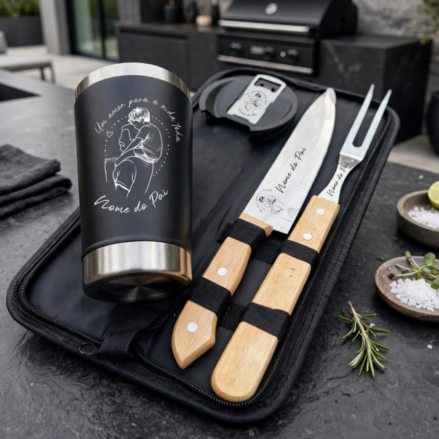 Copo Térmico 473ml + kit churrasco Dia dos Pais