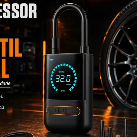 Compressor Calibrador De Pneus Calibrador B&G Portátil Mini Digital Carro Bike Sem Fio Cor Preto