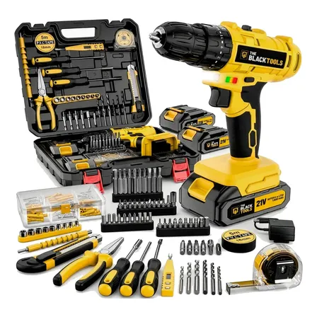 Parafusadeira Furadeira De Impacto The Black Tools Profissional 2 Baterias Com Maleta + Kit Acessórios 134 Peças Tbkit20