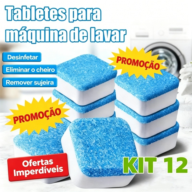 12 Unid. Limpador para Máquina de Lavar Roupas Limpeza Profunda Tabletes