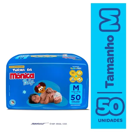 Fralda Descartável Baby M Pacote 50 Unidades Turma da Mônica