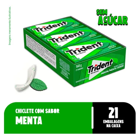 Chiclete Trident Menta Sem Açúcar - Caixa Com 21 Unid. De 8g