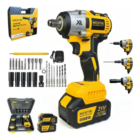 Chave De Impacto e Parafusadeira A Bateria 21v 4ah 3 em 1 Brushless Amarelo 50hz/60hz Sem Escova 2 Baterias Recarregável Bivolt MESTRI