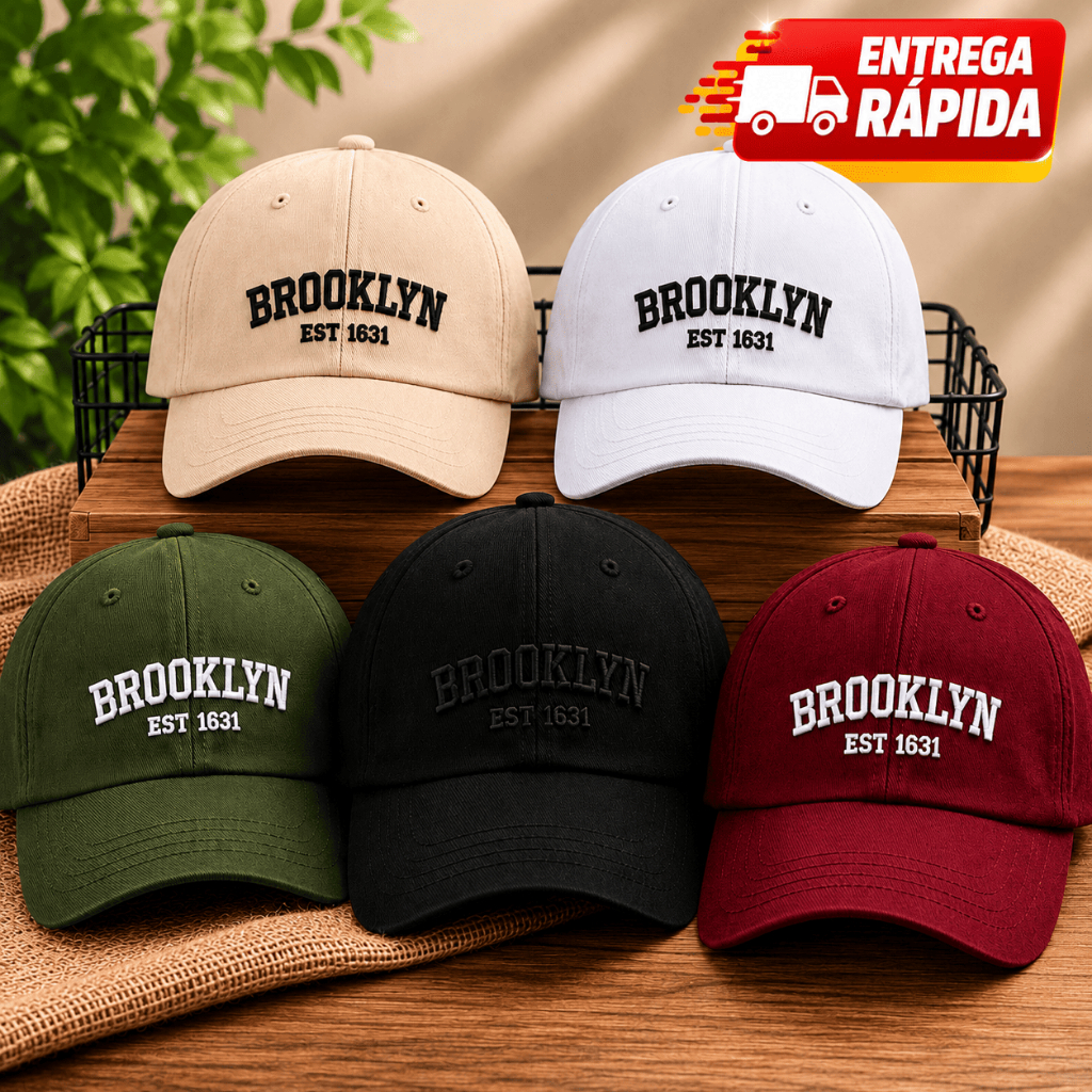 Boné Brooklyn Bordado Premium Unissex Aba Curva Algodão Ajustável Casual Retrô Original