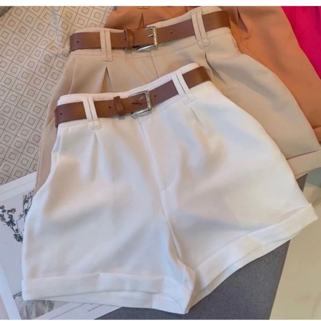 Short Alfaiataria Feminino Social Com Cinto Cintura Alta PROMOÇAO