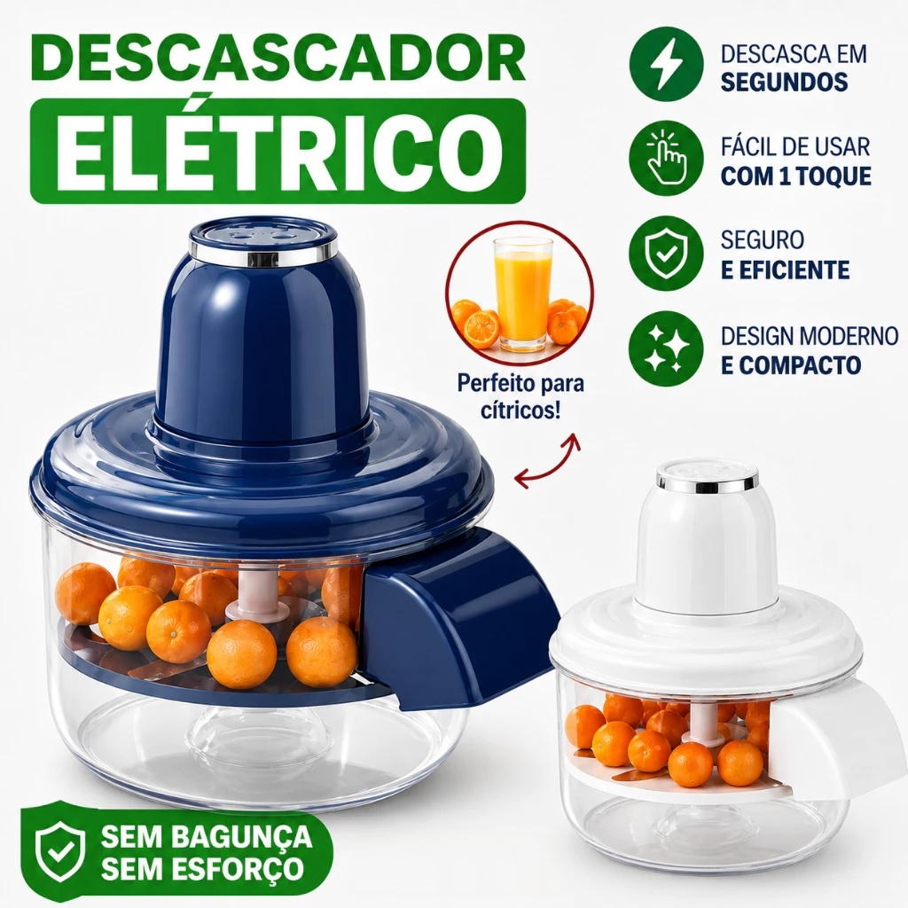 Descascador Elétrico Automático 2 em 1 Bivolt Portátil para Alho, Uva e Tomate Lâmina Inox