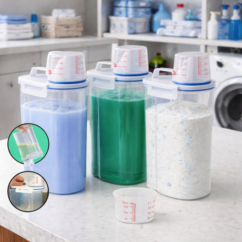 Kit 3 a 10 Potes Herméticos 2L Dispenser Organizador Lavanderia Para Sabão em Pó Detergente Amaciante