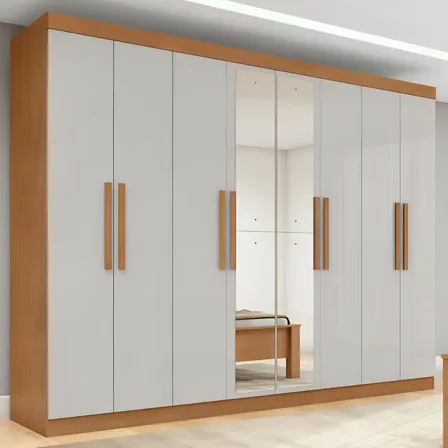 Guarda-roupa Casal Easy Slim 8 Portas C/ Espelho Amendoa/off