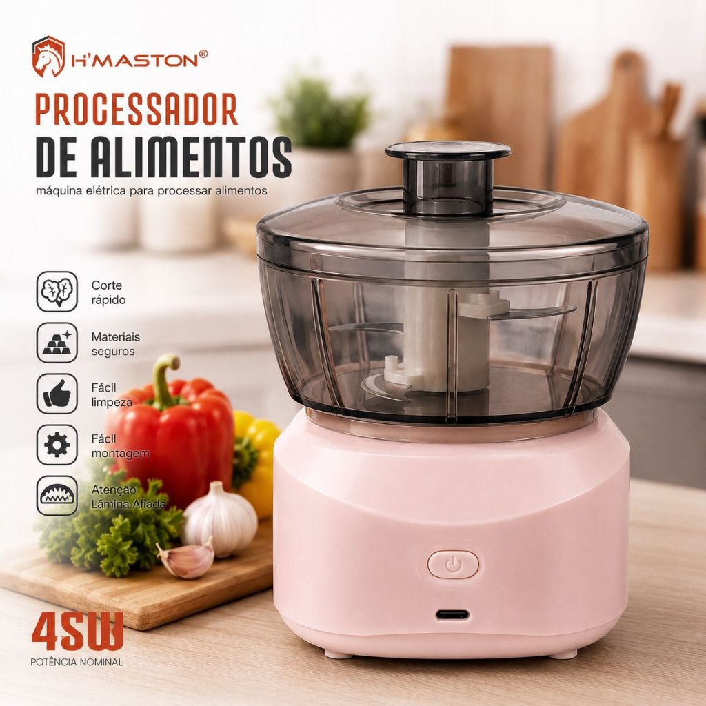 Mini Processador De Alimentos Elétrico Picador De Alho Triturador De Pimenta 350ml H’maston