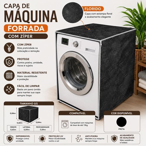 Capa Protecao Maquina Lavar Frontal Transparente Resistente Com Ziper Tecido Impermeavel