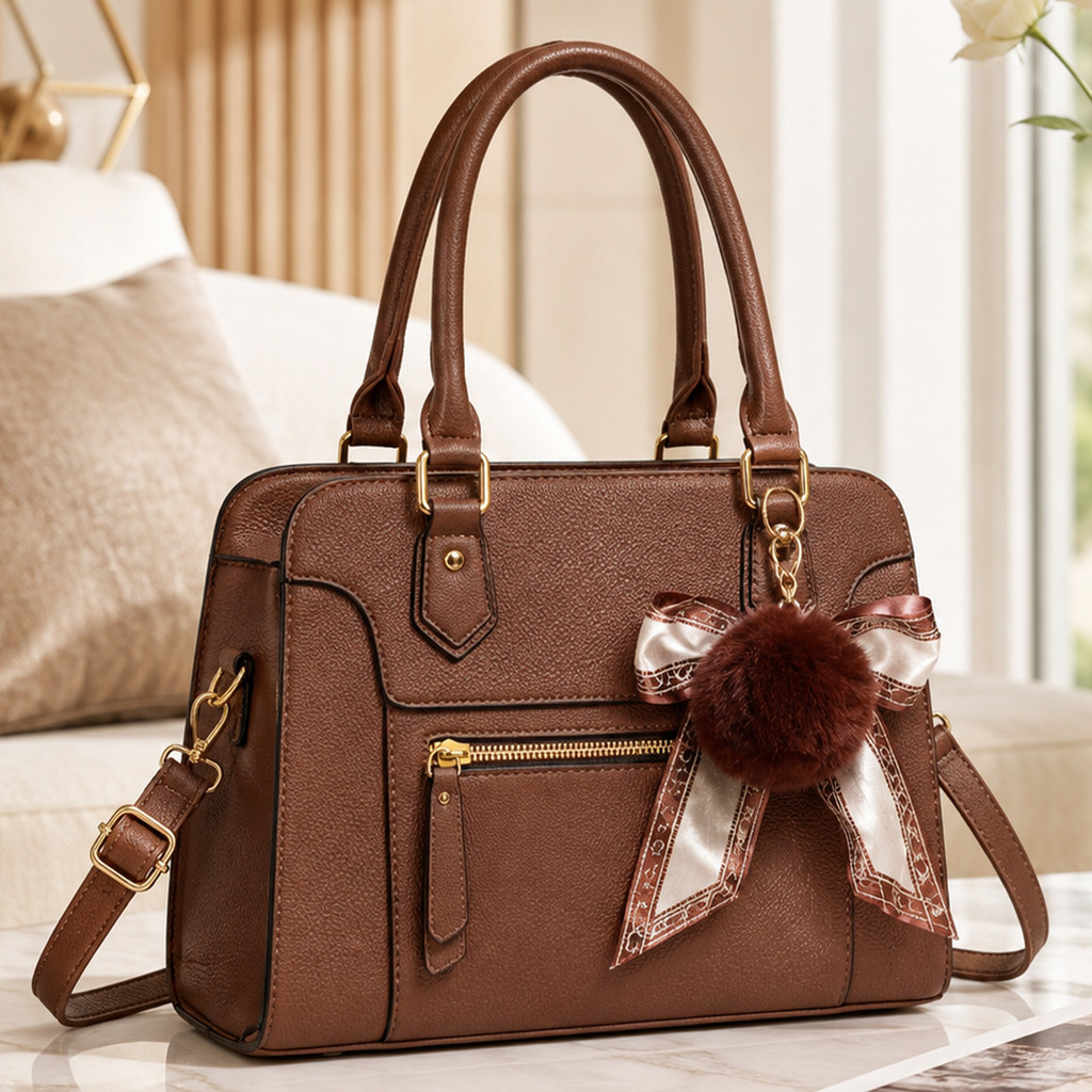 Bolsa Feminina Com Laço Pompom Alça Transversal Removivel Bolsa De Mão Casual Elegante Varias Cores