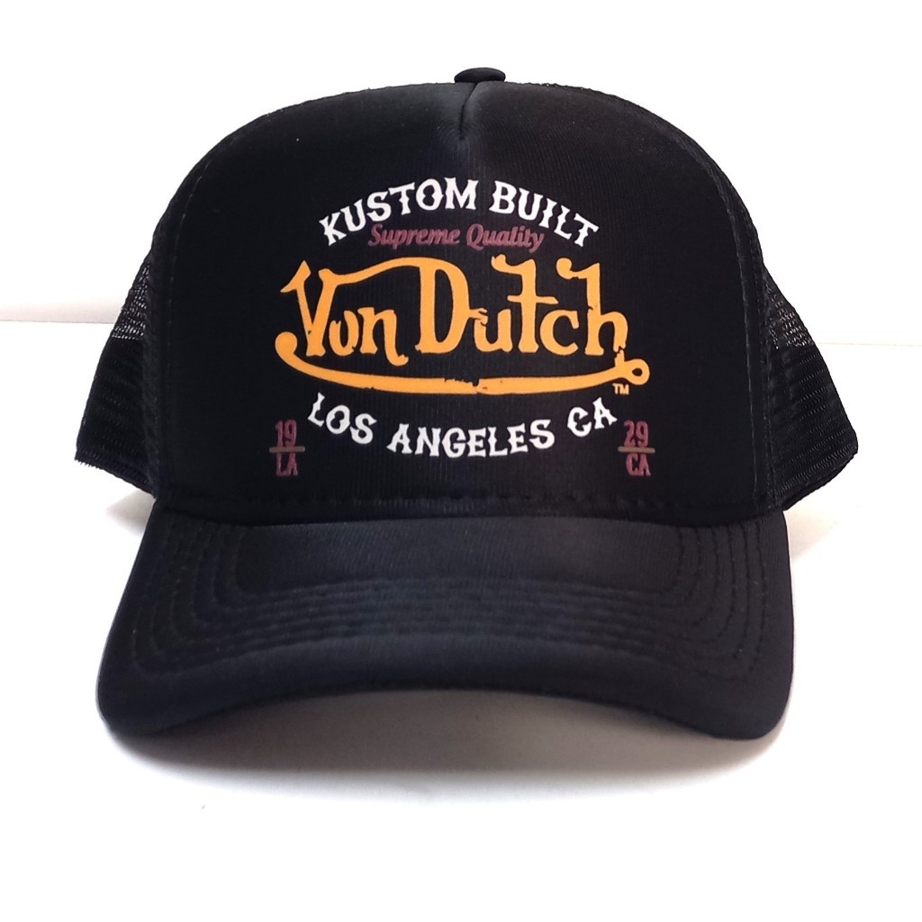 Boné Trucker Aba Curva "Von Dutch" Preto Masculino Unissex Tela Respirável Telinha Casual