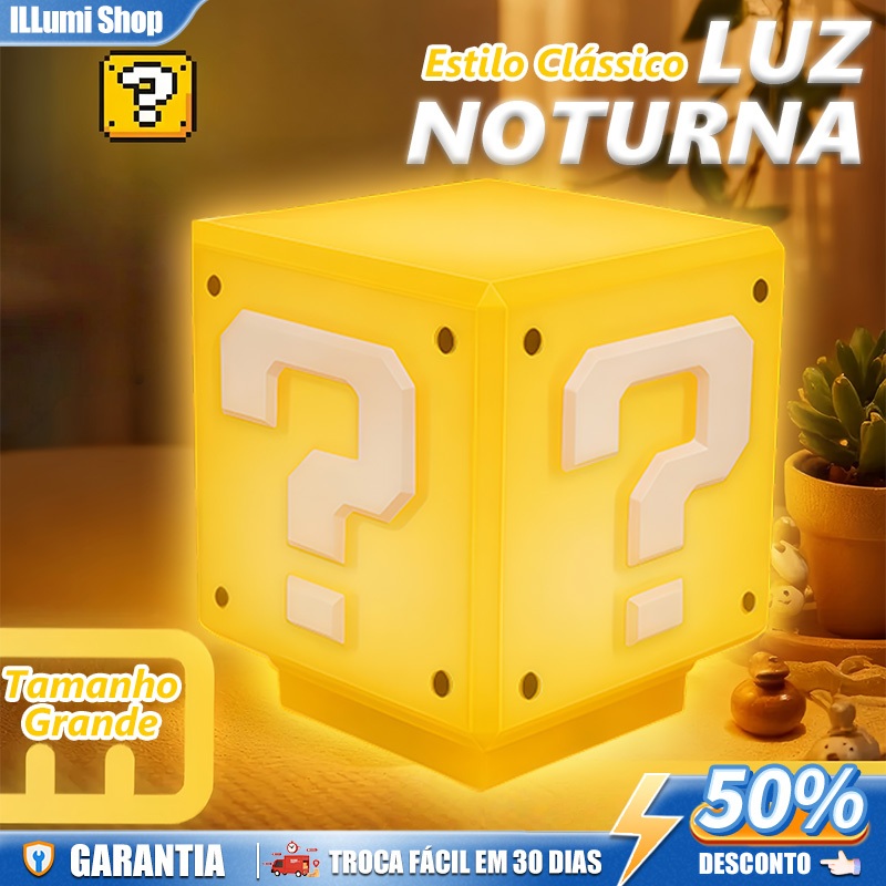 Novo Super Mario Bros LED Ponto De Interrogação Tijolo Luz Noturna Carregamento USB, Mesa Decorativa