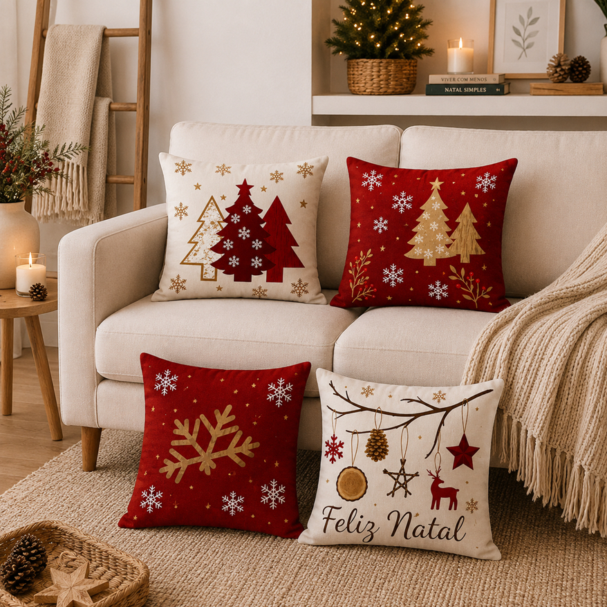 Kit 4 Capas de Almofadas De Natal 45x45 - Natalinas 002