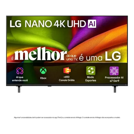Smart TV 4K 65" LG NANO UHD AI NU850 2026 Processador α7 Ger9 HDR10 Xbox Bluetooth Wi-Fi AI Search Google Gemini webOS 26 - 65NU850BPSA