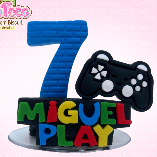 Vela de aniversário Gamer Topo de bolo personalizada com nome em biscuit Vídeo Game